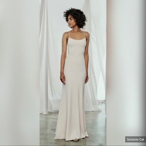 NWT Amsale Taryn dress in stone / crepe material sz 12